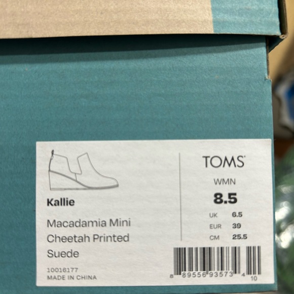 TomsWomen'sKallie Ankle Wedge Boots Size 8.5M Macadamia Mini Cheetah Suede - Picture 5 of 5
